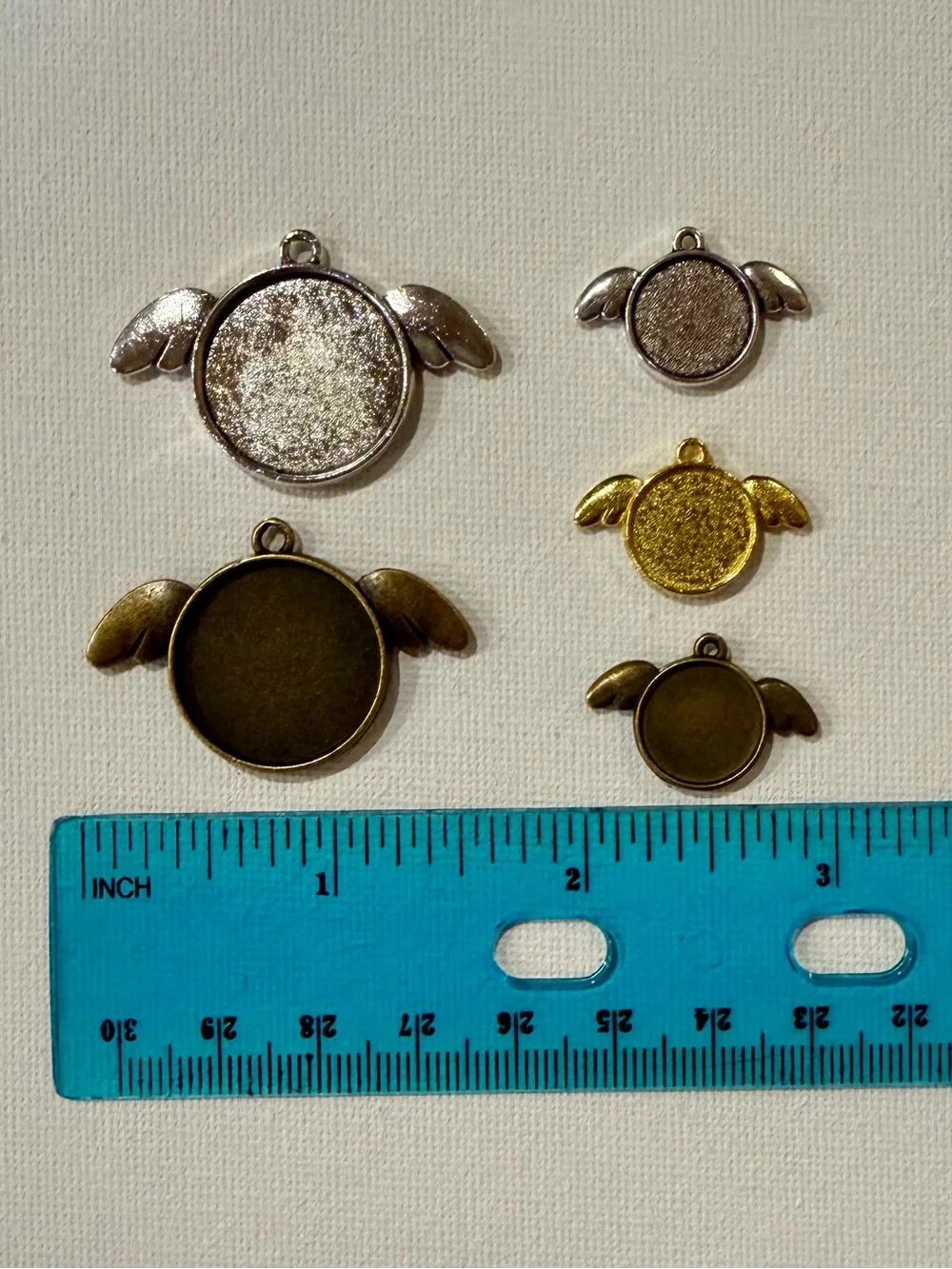 Winged Round Pendant Tray Charm - Silver, Gold, Bronze